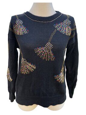 Vintage Brittany Leigh Sequin Beaded Cardigan Black Embellished Sweater VTG 90 L
